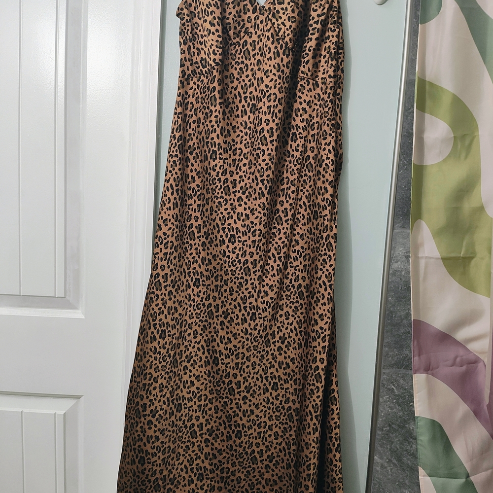 American Eagle Outfitters Leopard Print Midi Dress - Tan and Black